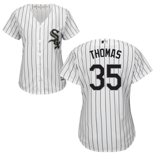 White Sox #35 Frank Thomas White(Black Strip) Home Women's Stitched MLB Jersey - Click Image to Close
